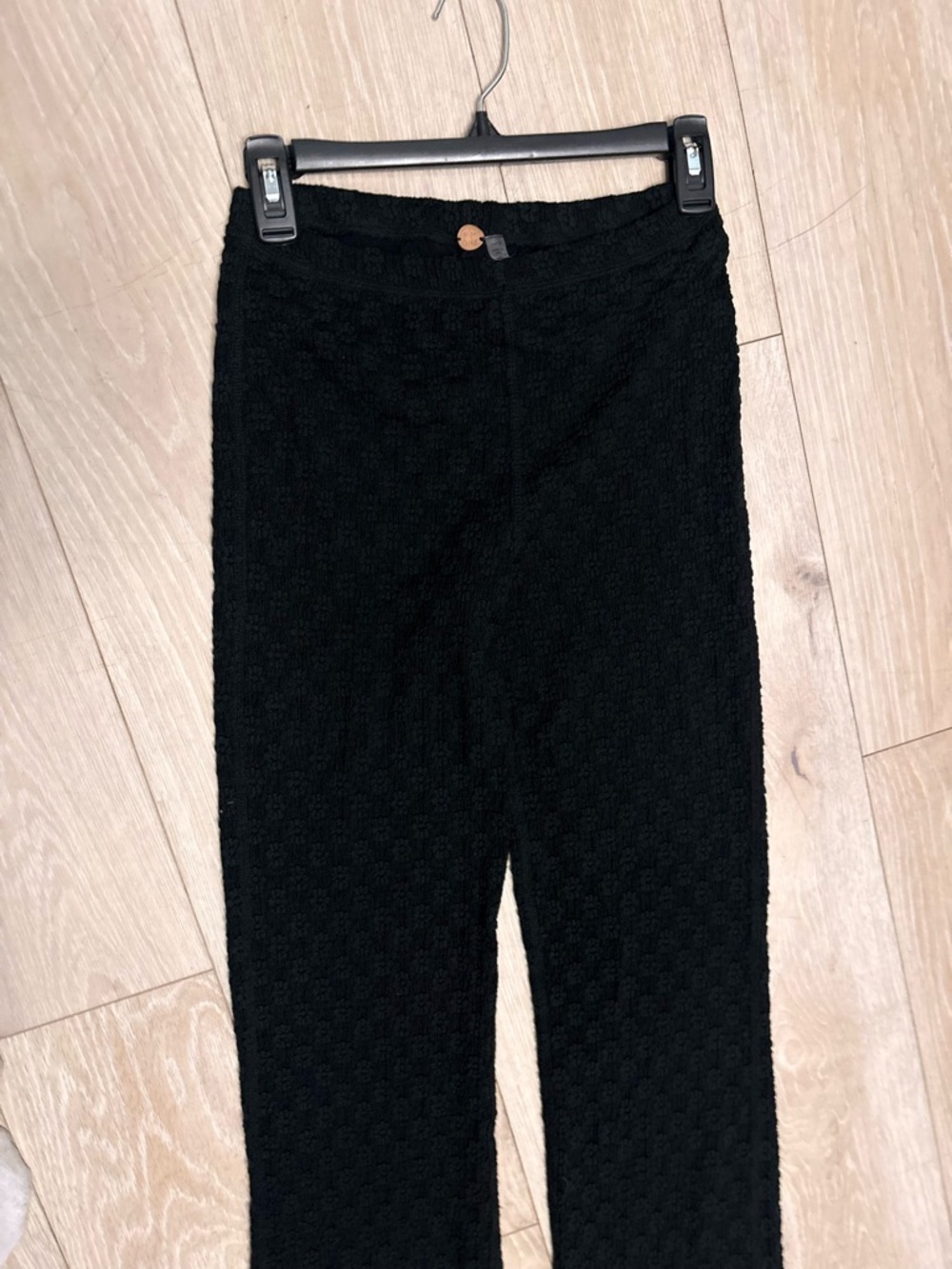 Free People Black Textured Knit Wide-Leg Pants